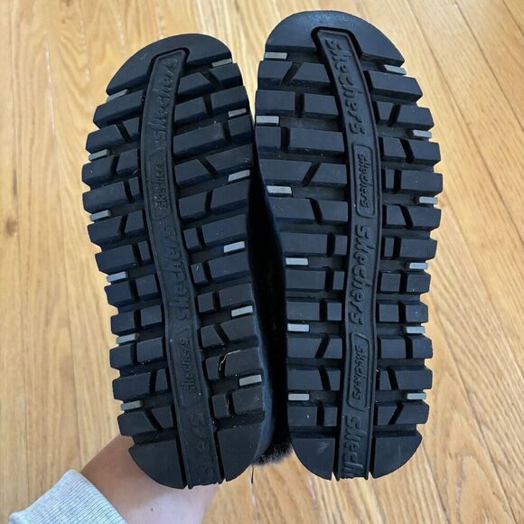 Sketchers Y2K Faux Fur Mules Jammer Fortress Slide Clogs Black Suede Womens Sz 6 - Picture 6 of 7